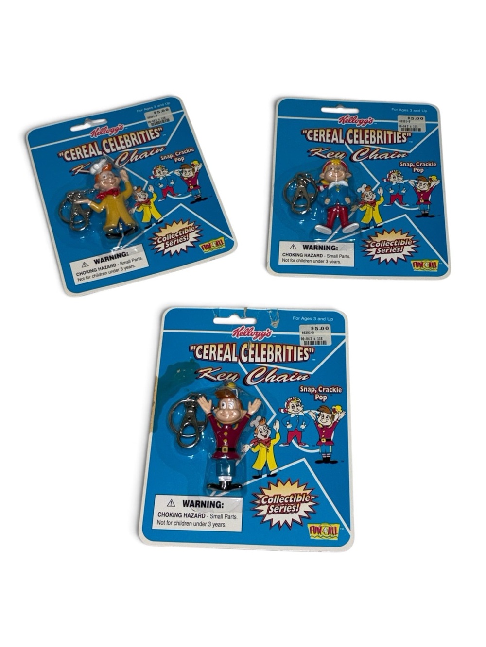 Vintage Kellogg's Cereal Celebrities Key Chain 3-Piece Figure Set New Old Stock